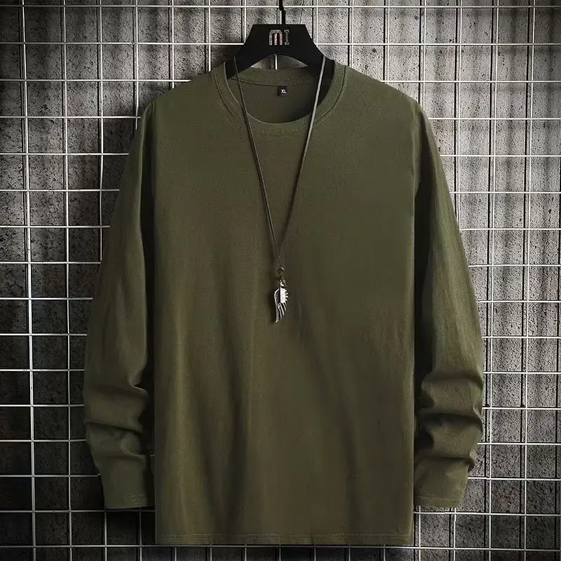 Men Red Long Sleeve Cotton T-Shirt Round Neck 2020 - Image 7