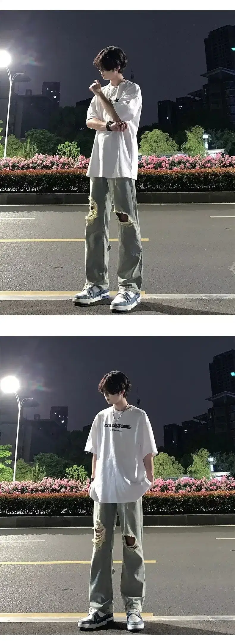 Men's Black Ripped Leg Pants Summer Thin High Street Style — feature 3