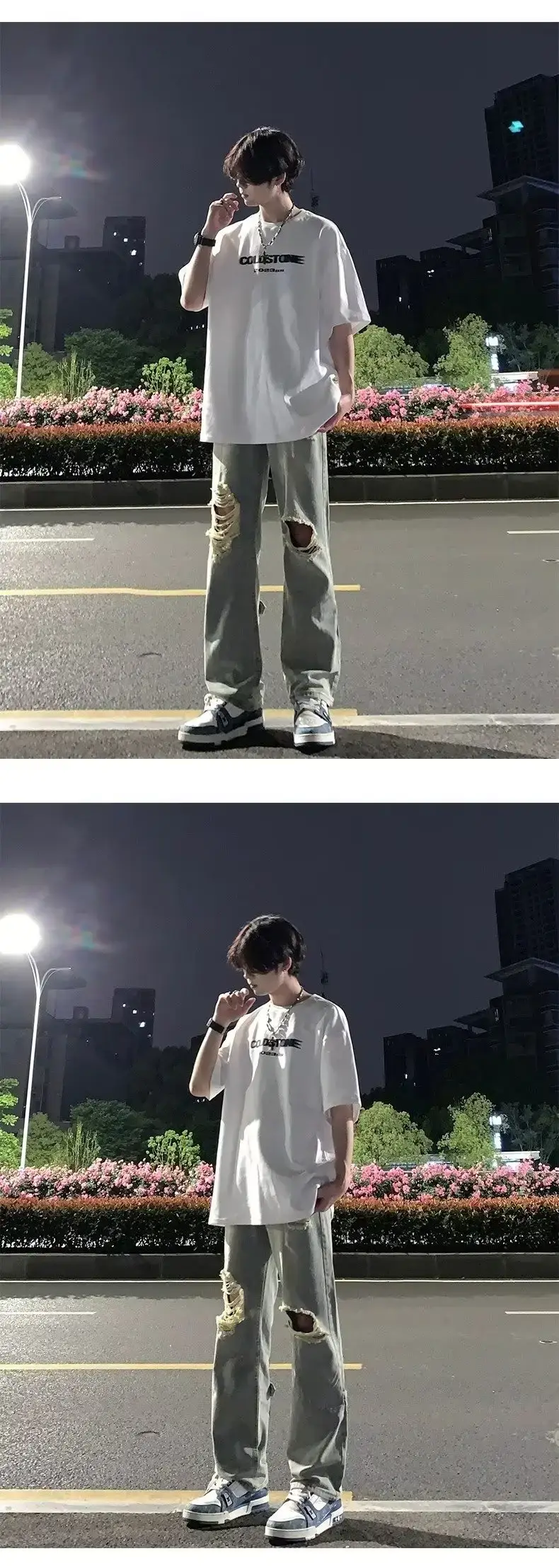 Men's Black Ripped Leg Pants Summer Thin High Street Style — feature 5