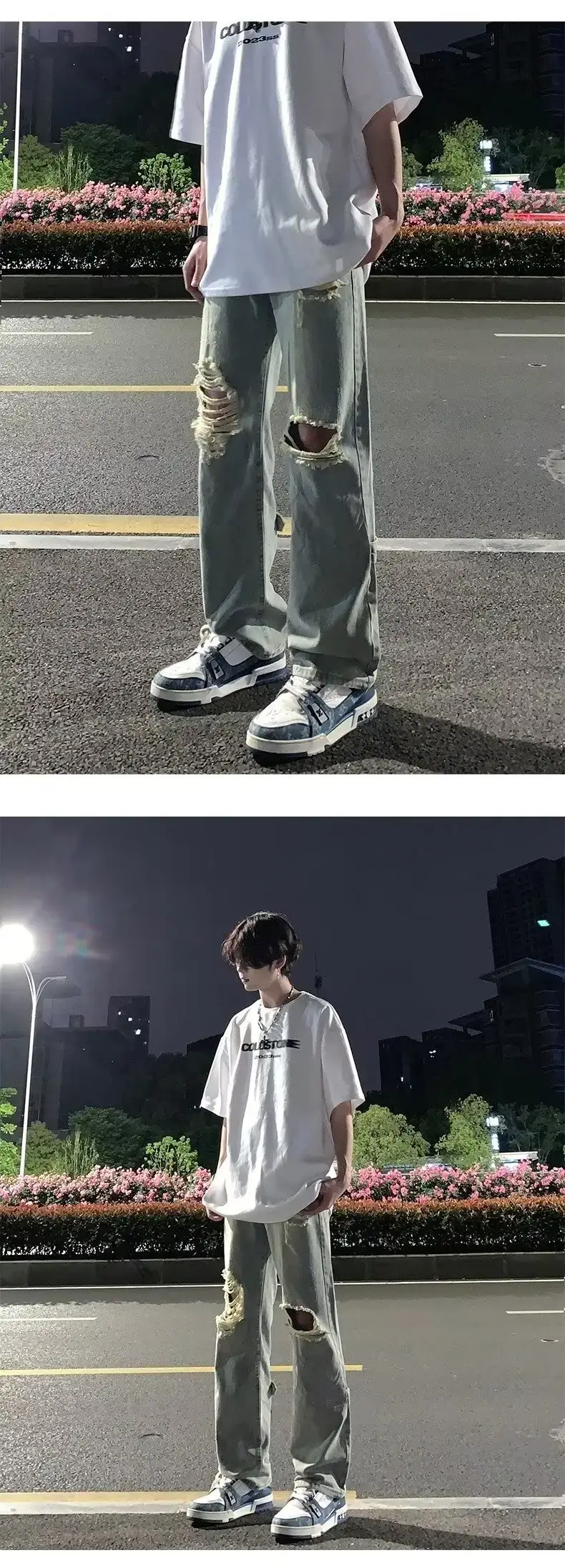 Men's Black Ripped Leg Pants Summer Thin High Street Style — feature 6