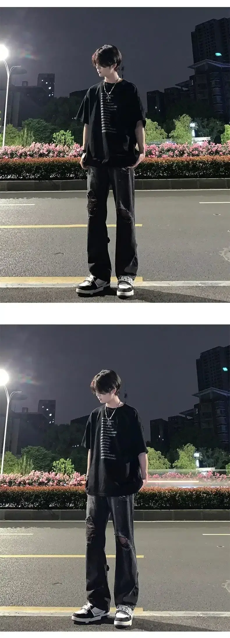Men's Black Ripped Leg Pants Summer Thin High Street Style — feature 8