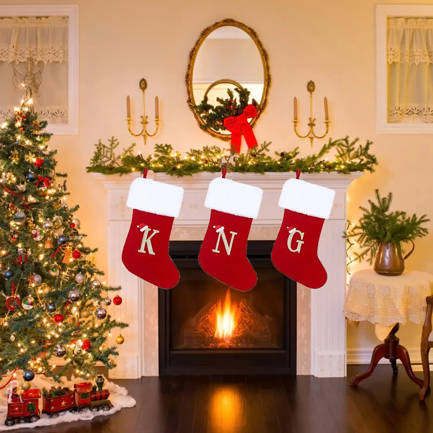 Red Velvet Christmas Socks with LOVE Embroidery - Image 29