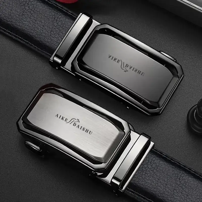 Men's Black Leather Belt with Stainless Steel Buckle - Image 3