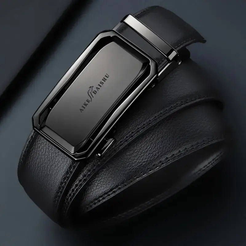 Men's Black Leather Belt with Stainless Steel Buckle - Image 4