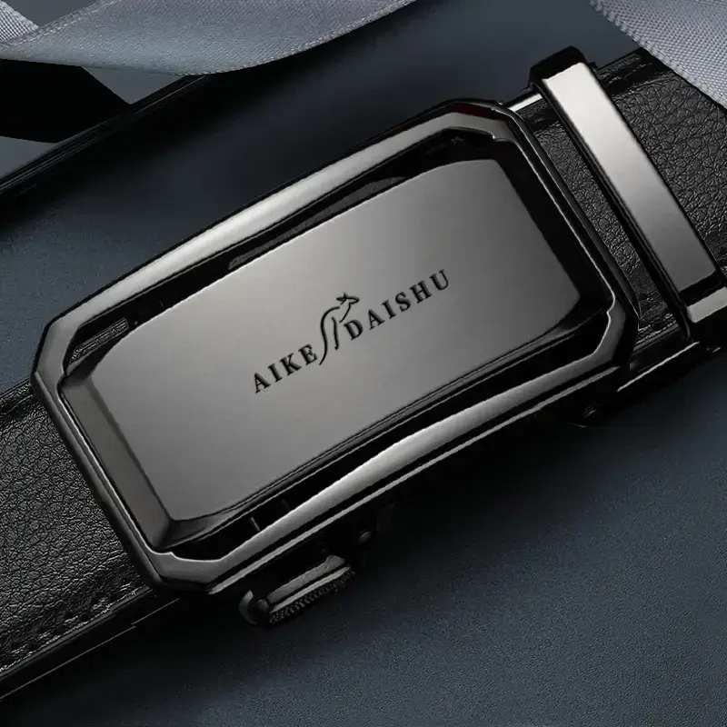 Men's Black Leather Belt with Stainless Steel Buckle - Image 5