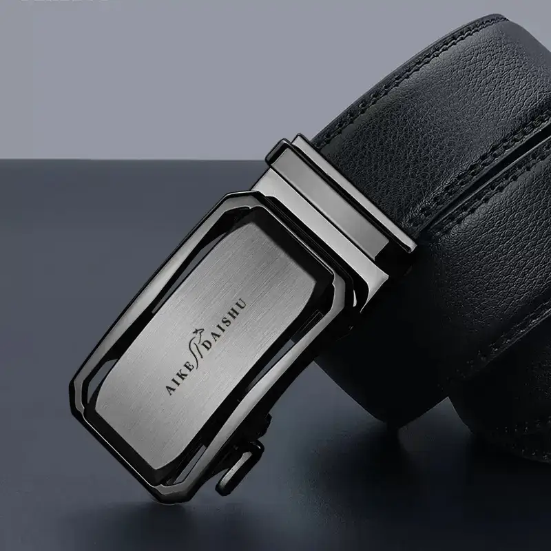Men's Black Leather Belt with Stainless Steel Buckle - Image 6
