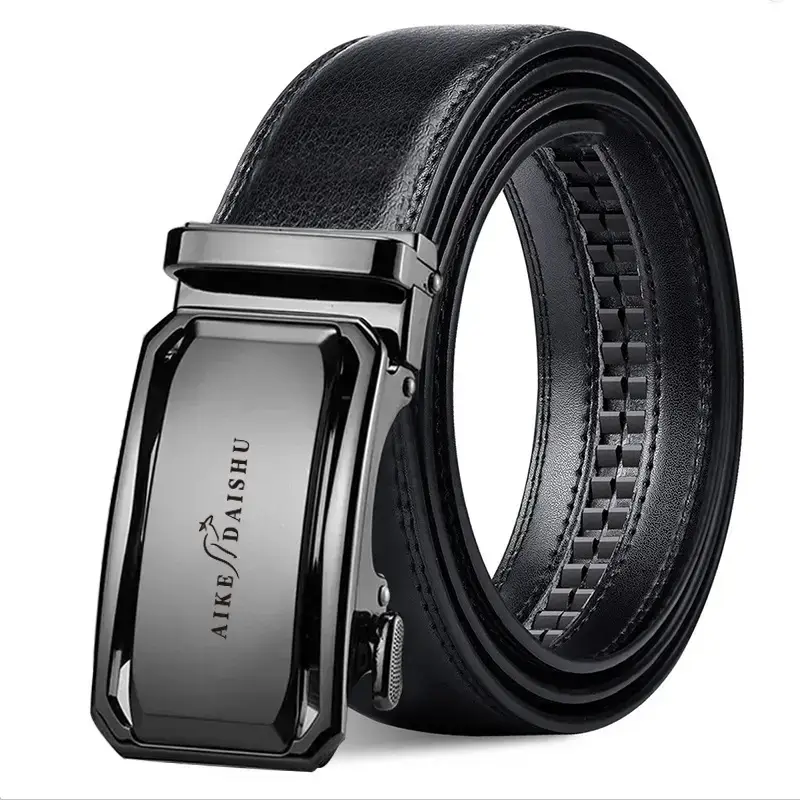 Men's Black Leather Belt with Stainless Steel Buckle