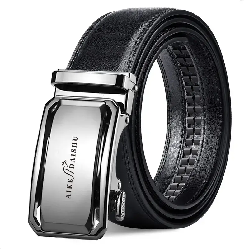 Men's Black Leather Belt with Stainless Steel Buckle - Image 2