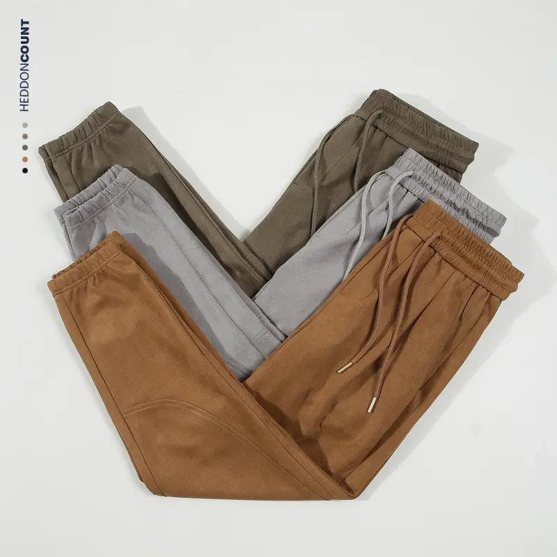 Dengjue Men's Faux Suede Jogger Pants 280g Grey Black