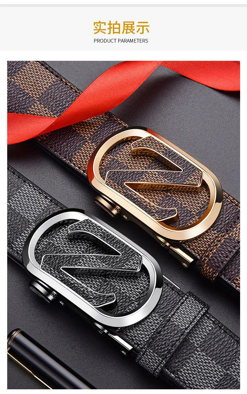 Men's Black Checkered Leather Belt with Silver Buckle β feature 10