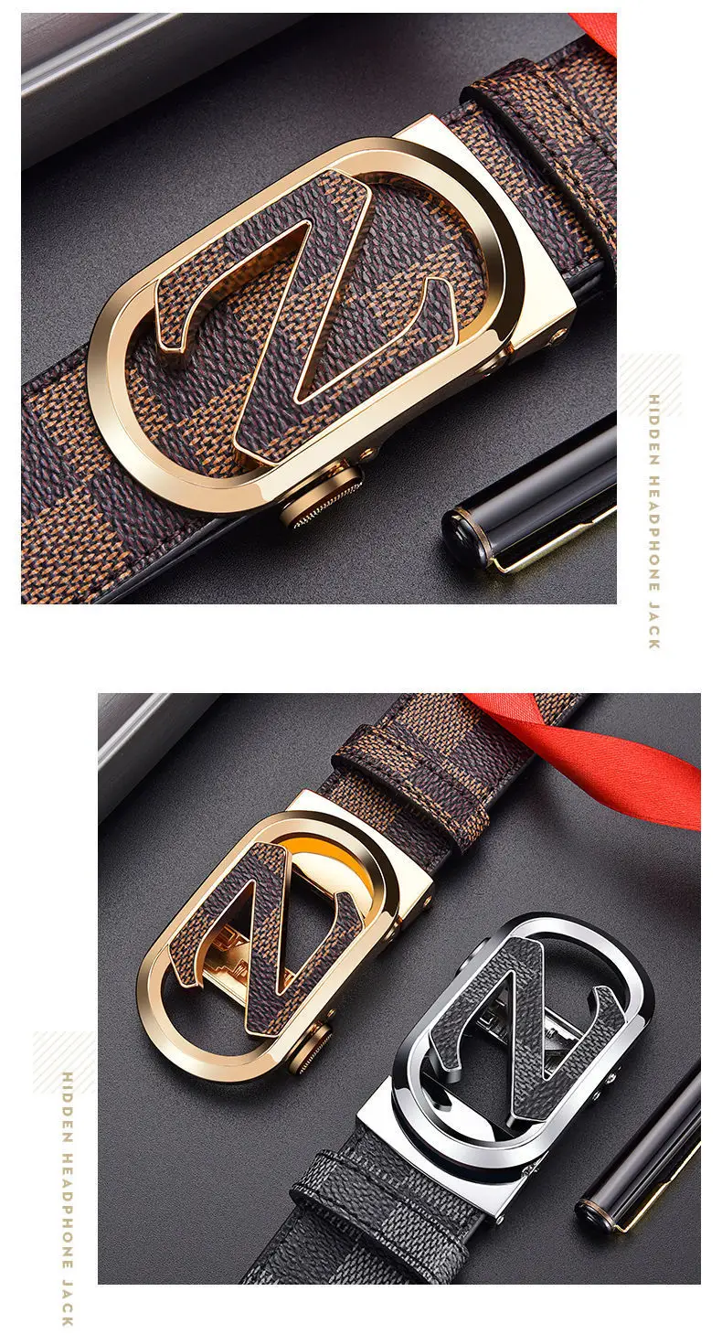 Men's Black Checkered Leather Belt with Silver Buckle β feature 11