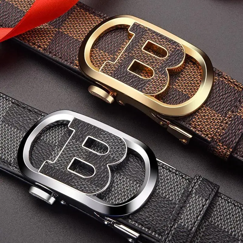 Men's Genuine Leather Belt with Gold Logo Buckle - Image 5