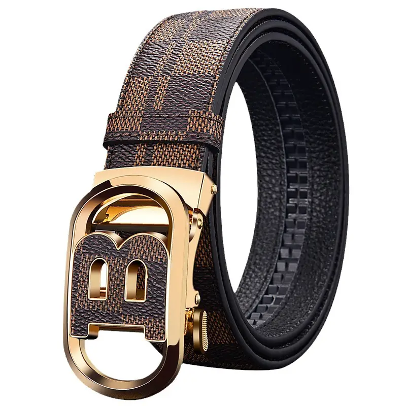 Men's Genuine Leather Belt with Gold Logo Buckle - Image 7