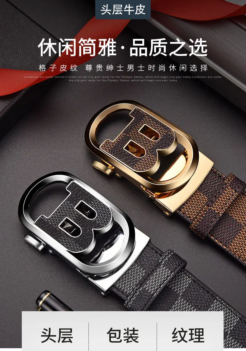 Men's Genuine Leather Belt with Gold Logo Buckle β feature 1
