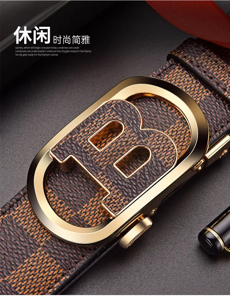 Men's Genuine Leather Belt with Gold Logo Buckle β feature 3