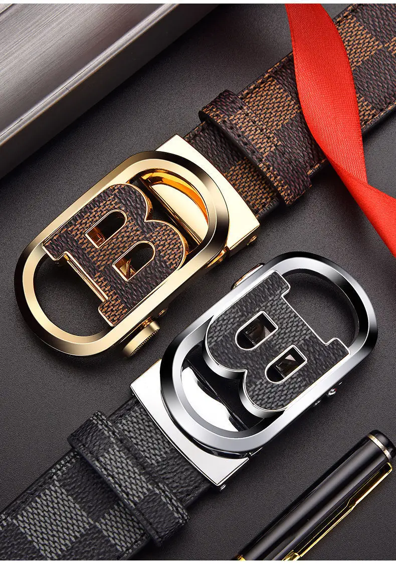 Men's Genuine Leather Belt with Gold Logo Buckle β feature 5