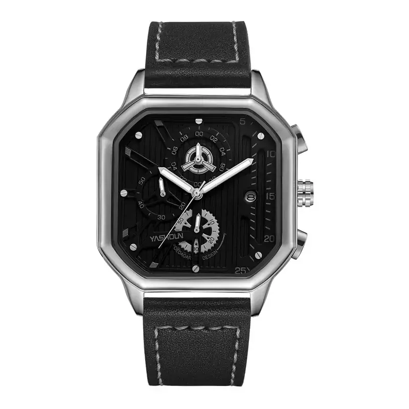 Men's Square Hollow Watch Gold Black Three Eye Six Pin - Image 16