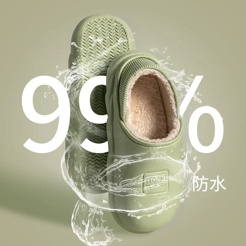 Cotton slippers men's winter 2023 new indoor home waterproof non-slip fleece-lined warm home cotton shoes women wear - Image 6