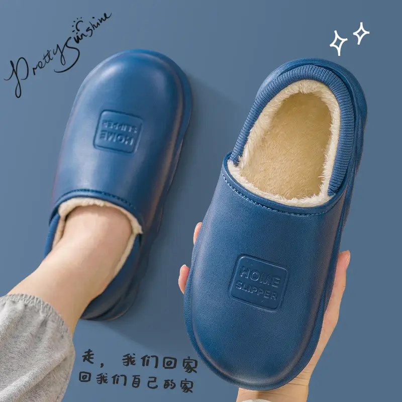 Cotton slippers men's winter 2023 new indoor home waterproof non-slip fleece-lined warm home cotton shoes women wear - Image 7