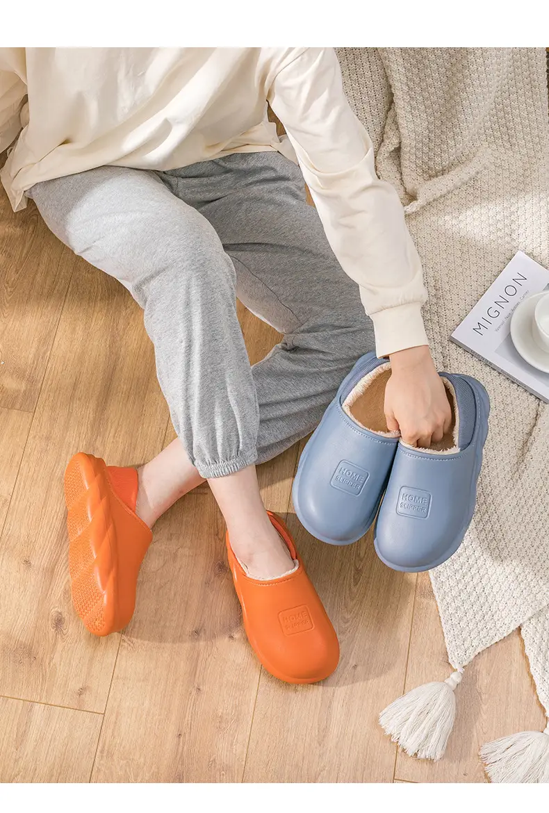 Cotton slippers men's winter 2023 new indoor home waterproof non-slip fleece-lined warm home cotton shoes women wear — feature 13