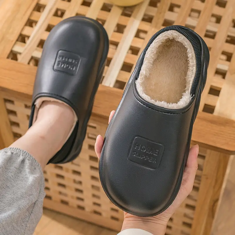 Cotton slippers men's winter 2023 new indoor home waterproof non-slip fleece-lined warm home cotton shoes women wear - Image 2
