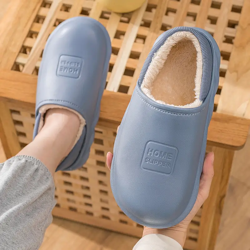 Cotton slippers men's winter 2023 new indoor home waterproof non-slip fleece-lined warm home cotton shoes women wear - Image 3