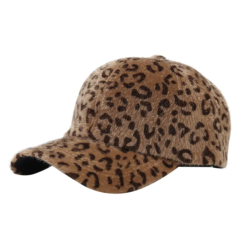 Leopard Print Fluffy Beanie for Women Winter Warm