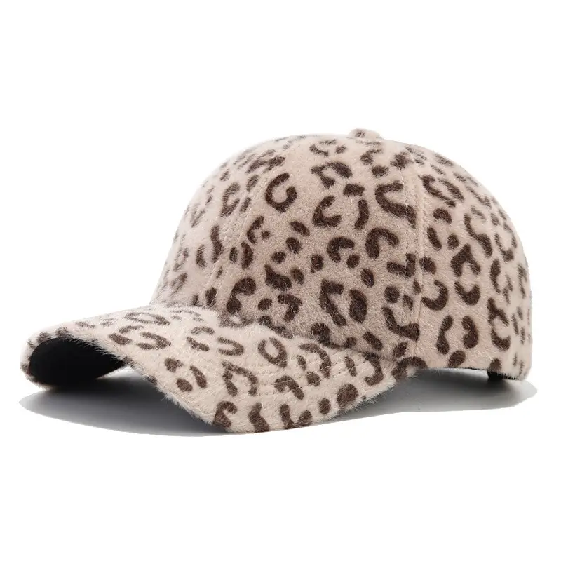 Leopard Print Fluffy Beanie for Women Winter Warm