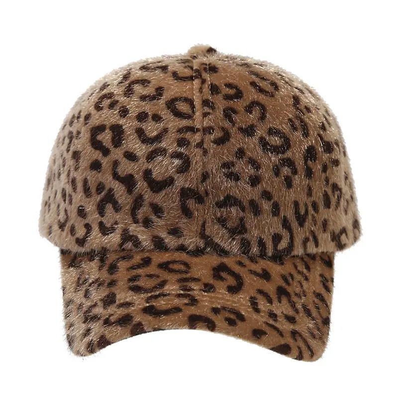Leopard Print Fluffy Beanie for Women Winter Warm
