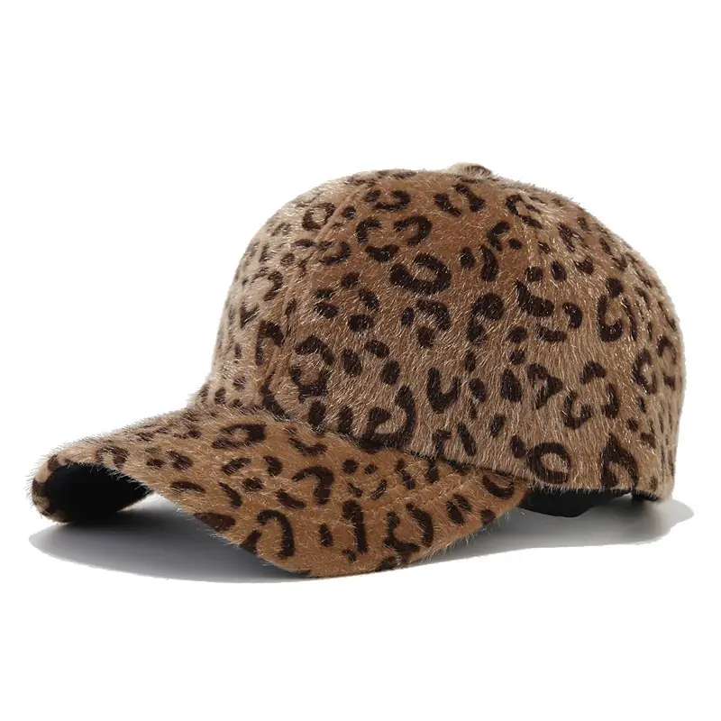 Leopard Print Fluffy Beanie for Women Winter Warm