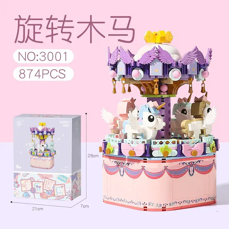 Kids Carousel Music Box with Lego Building Blocks - Image 4