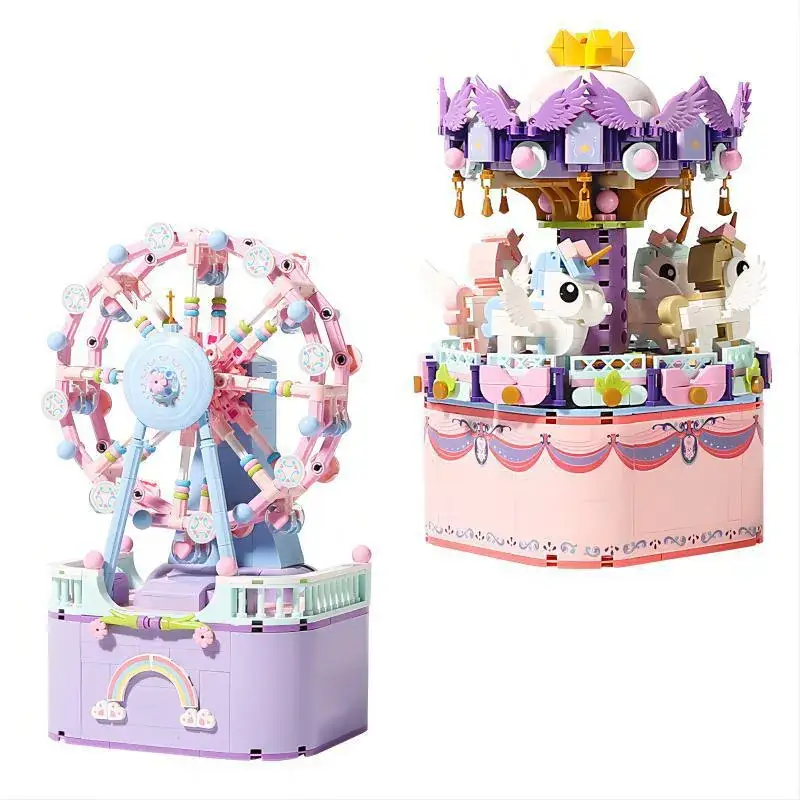 Kids Carousel Music Box with Lego Building Blocks - Image 7