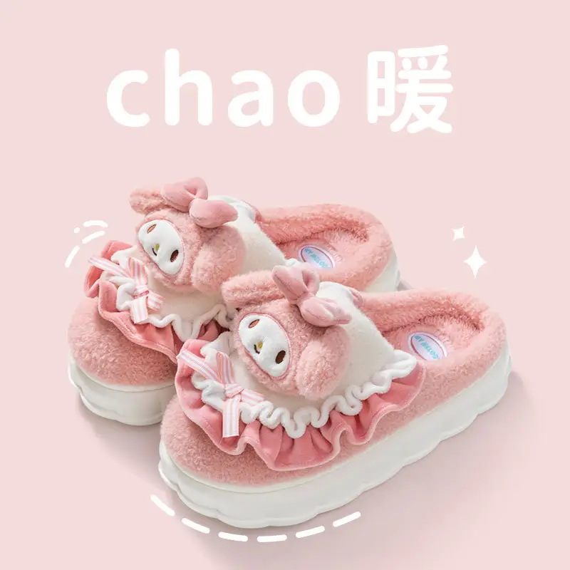 Home slippers winter home thick bottom closed toe cotton slippers women's cute big eye dog shoes indoor non-slip shoes men - Image 7
