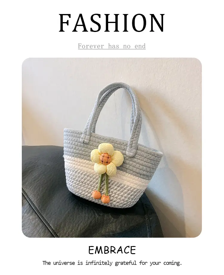 Pink Straw Flower Shoulder Bag for Women — feature 2