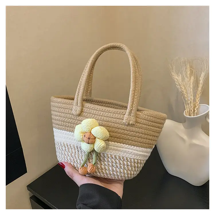Pink Straw Flower Shoulder Bag for Women — feature 21