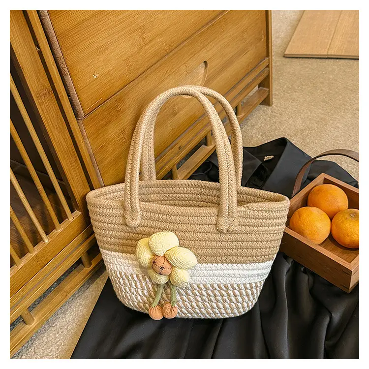 Pink Straw Flower Shoulder Bag for Women — feature 23