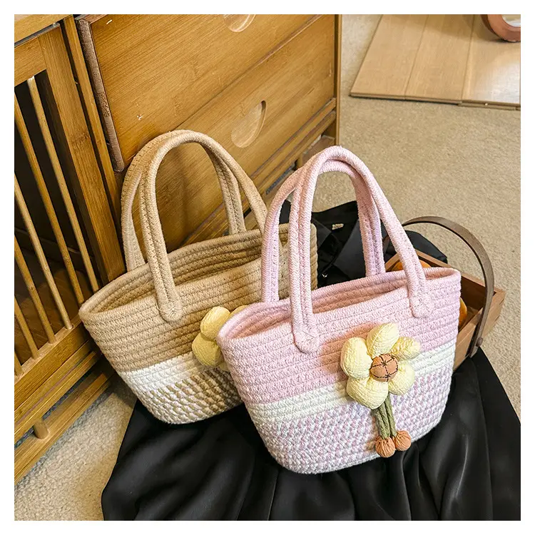 Pink Straw Flower Shoulder Bag for Women — feature 26