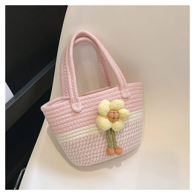 Pink Straw Flower Shoulder Bag for Women — feature 30