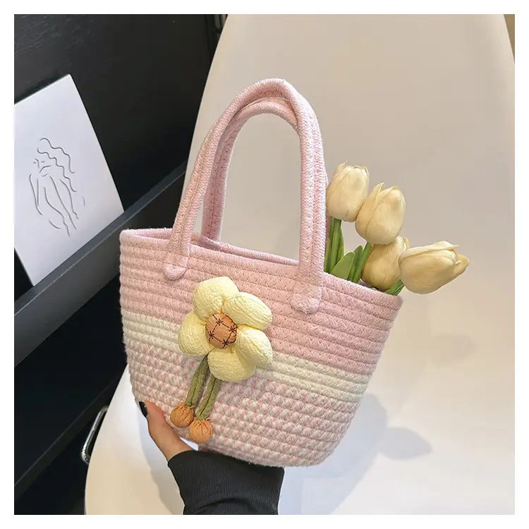 Pink Straw Flower Shoulder Bag for Women — feature 31