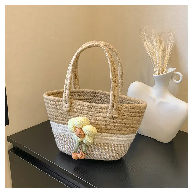 Pink Straw Flower Shoulder Bag for Women — feature 34