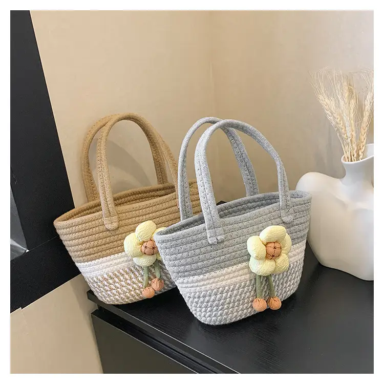 Pink Straw Flower Shoulder Bag for Women — feature 35