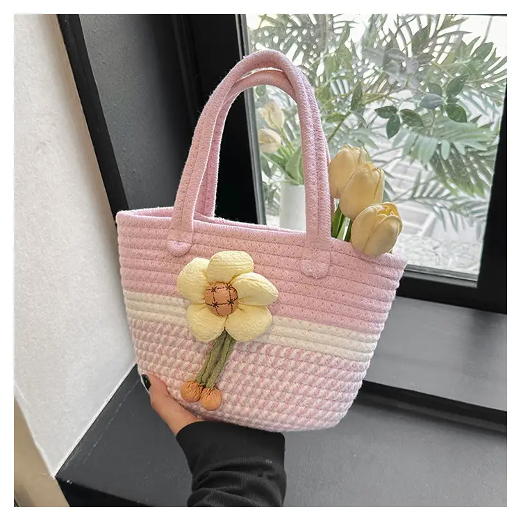 Pink Straw Flower Shoulder Bag for Women — feature 41