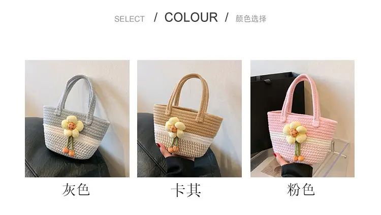 Pink Straw Flower Shoulder Bag for Women — feature 43