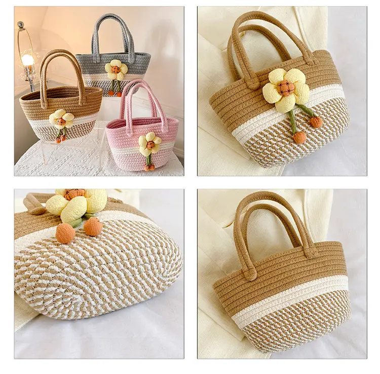 Pink Straw Flower Shoulder Bag for Women — feature 49