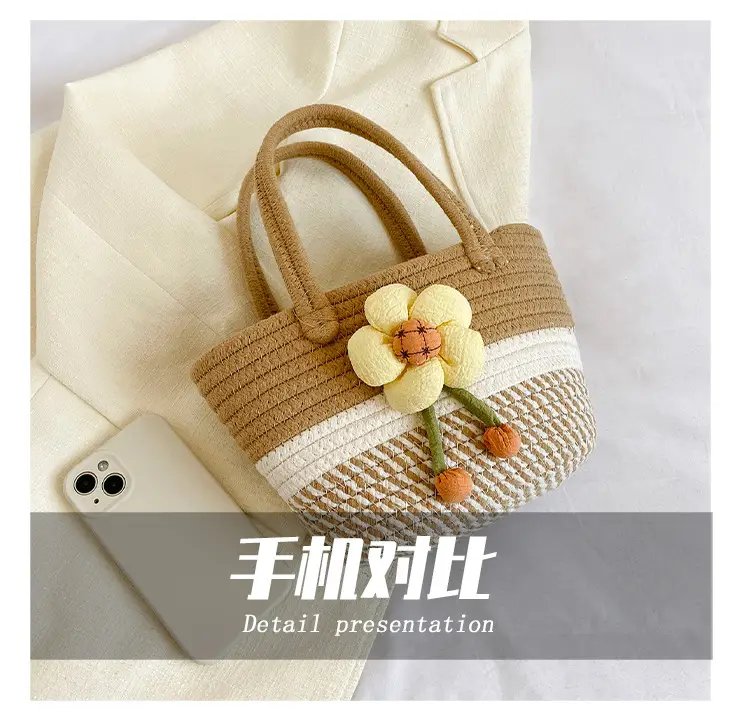 Pink Straw Flower Shoulder Bag for Women — feature 7