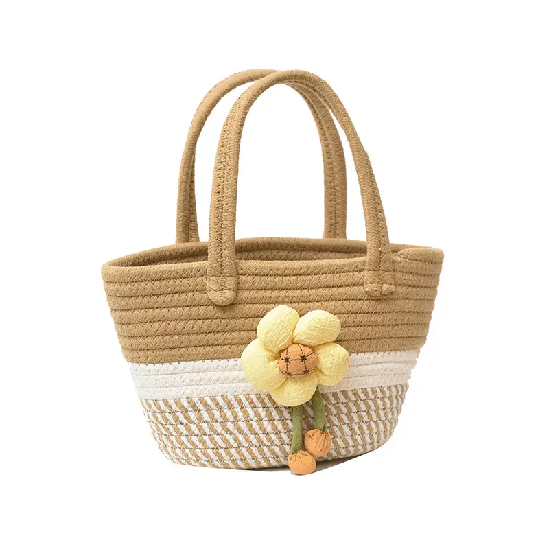 Pink Straw Flower Shoulder Bag for Women - Image 2