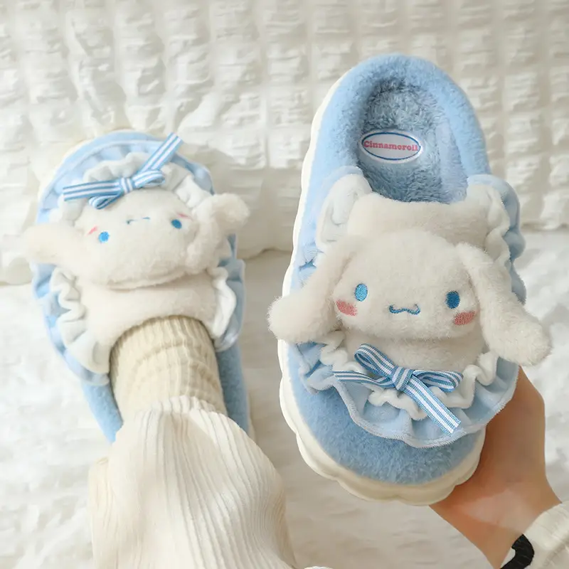 Purple Cartoon Woolen Slippers for Women Winter - Image 8