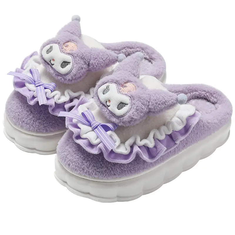 Purple Cartoon Woolen Slippers for Women Winter - Image 10