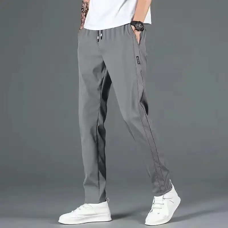 Men's Black Ice Silk Sports Pants, Quick Dry, Loose Fit, Summer — feature 3