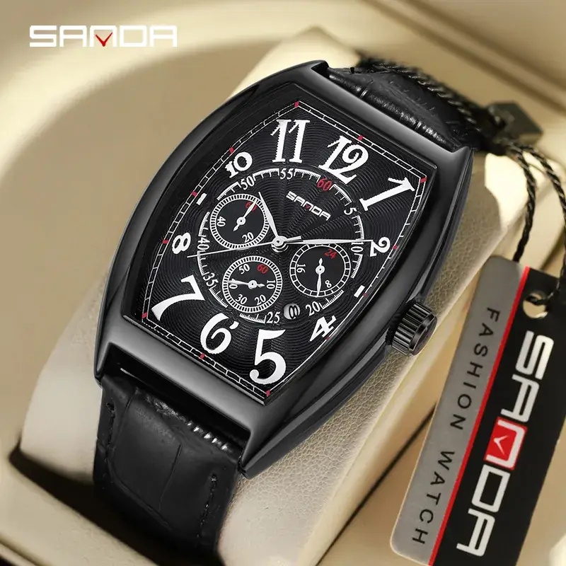 Sanda Six-Hand Waterproof Men's Watch Black Brown White
